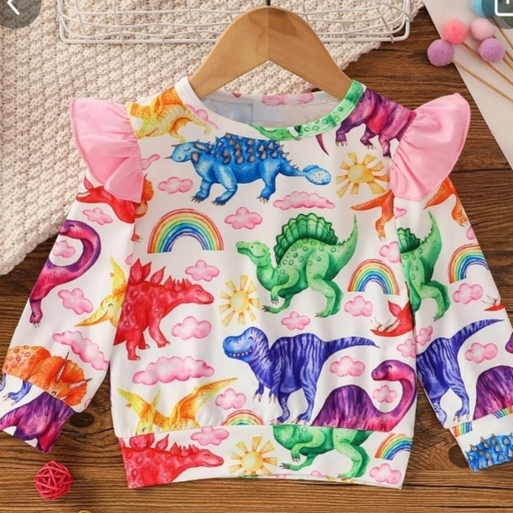 NWOT Adorable Ruffle Dinosaur Print Long Sleeve Top - Little Girl's 3-4 yrs of - Picture 2 of 2